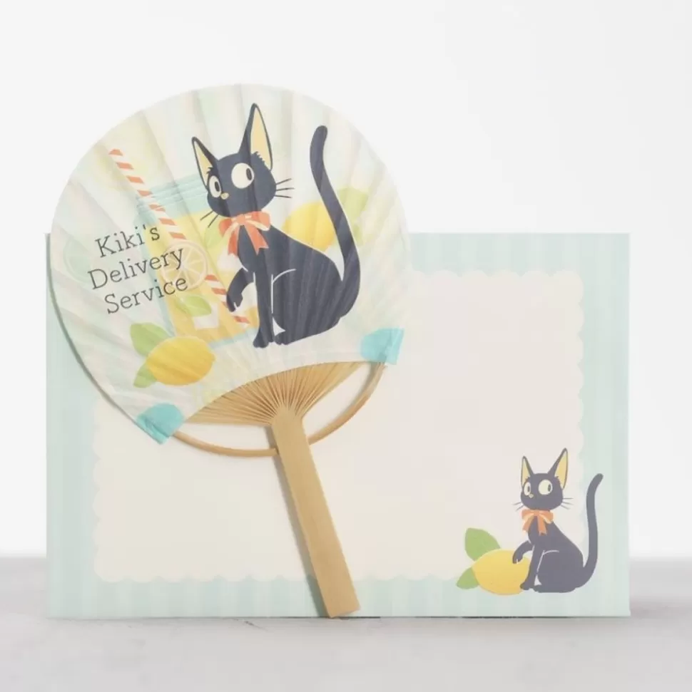 Maison Ghibli Bamboo Fan & Letter Set Jiji With Lemon - Kiki'S Delivery Service- Accessories