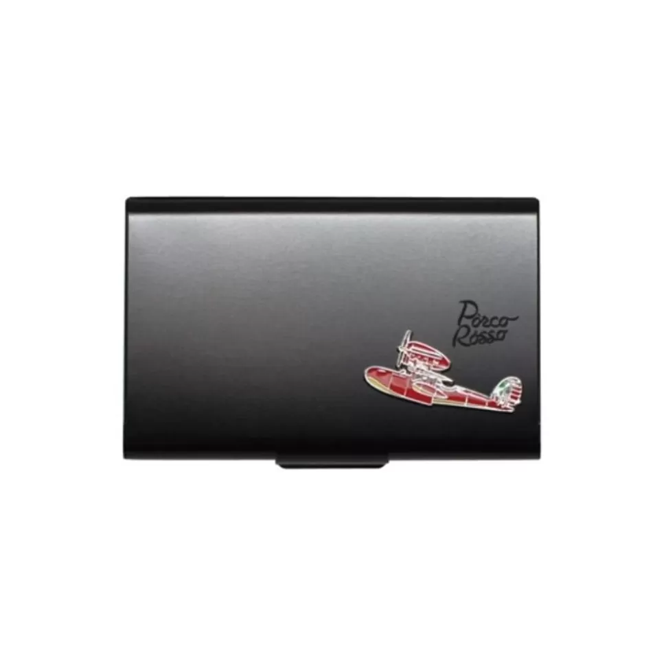 Maison Ghibli Black Metal Card Case With Seaplane - Porco Rosso- Accessories