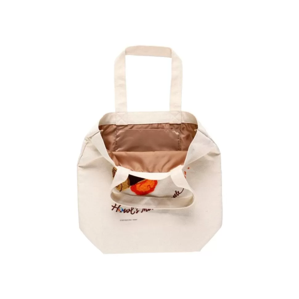 Maison Ghibli Embroidery Canvas Tote Bag Calcifer In A Hurry - Howl'S Moving Castle- Bags