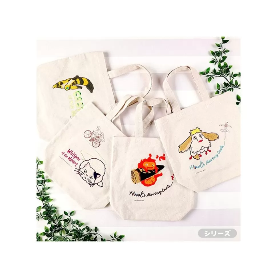 Maison Ghibli Embroidery Canvas Tote Bag Calcifer In A Hurry - Howl'S Moving Castle- Bags