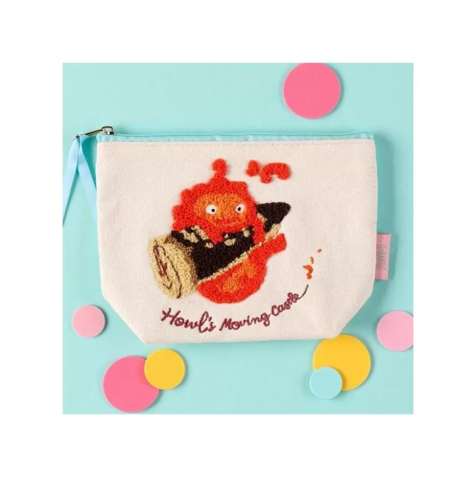 Maison Ghibli Embroidery Pouch Calcifer - Howl'S Moving Castle- Storage