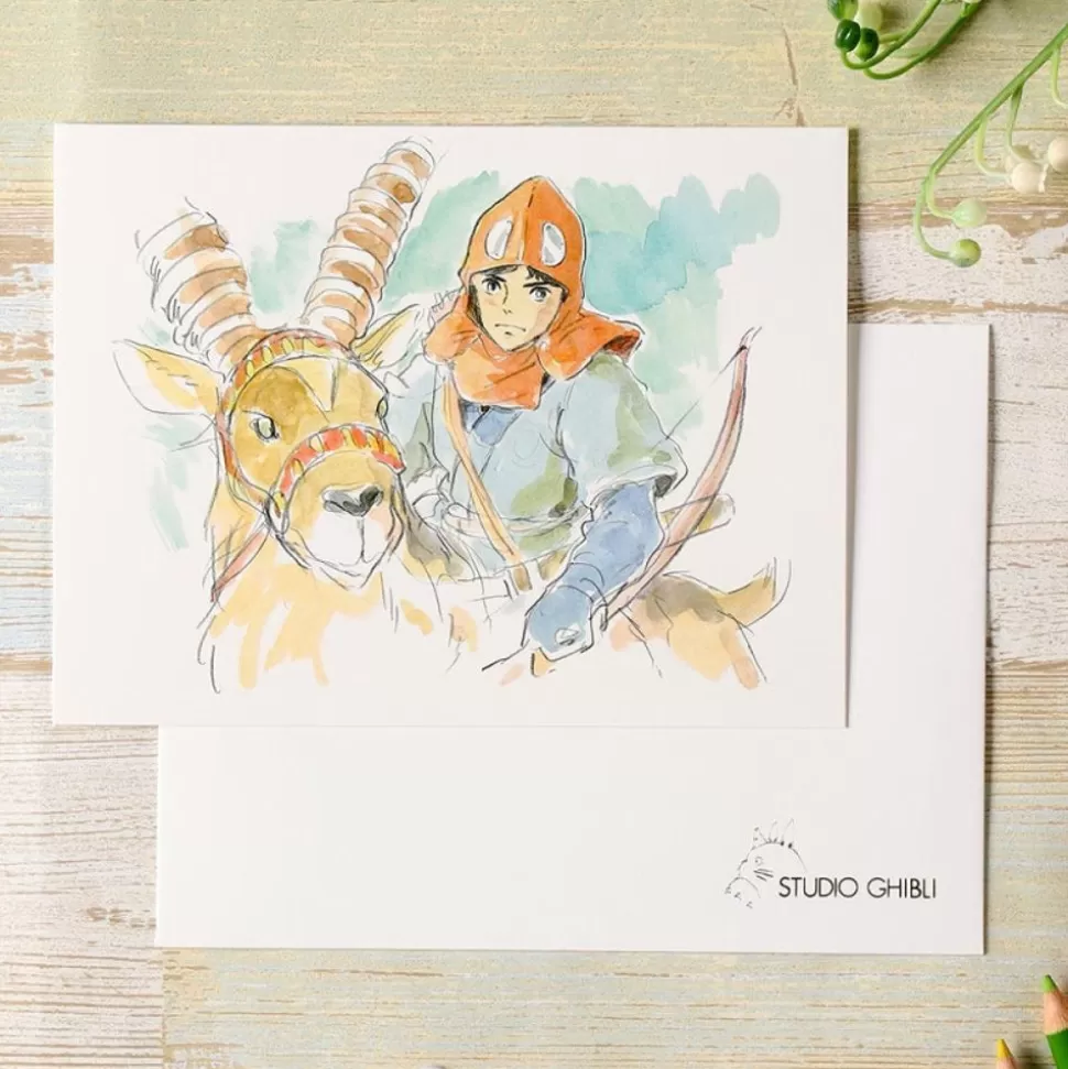 Maison Ghibli Watercolour Greeting Cards 24 X 15,8 Cm Ashitaka And Yakul - Princess- Postcards And Letter Papers