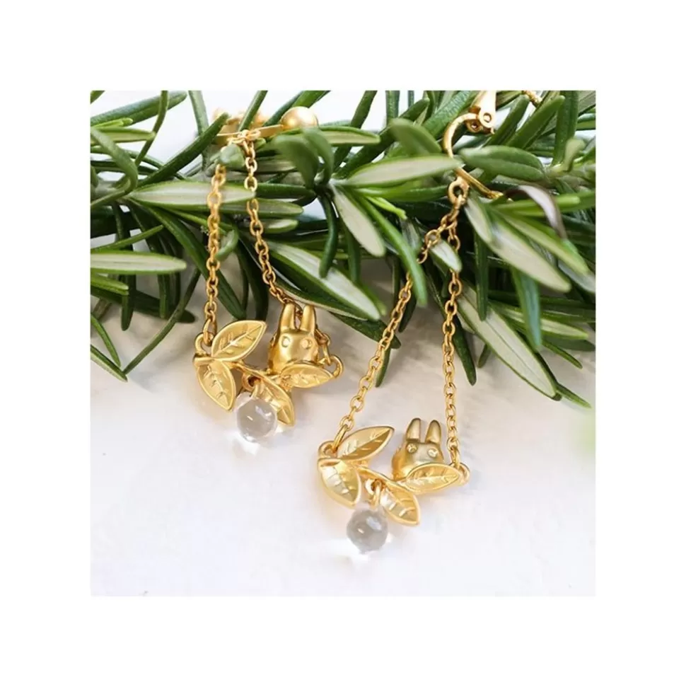Maison Ghibli White Totoro Clip Earrings Jewel Hidden In A Leaf - My Neighbor Totoro- Jewellery