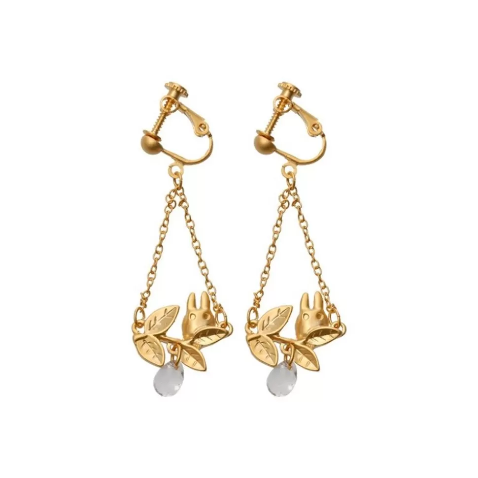 Maison Ghibli White Totoro Clip Earrings Jewel Hidden In A Leaf - My Neighbor Totoro- Jewellery